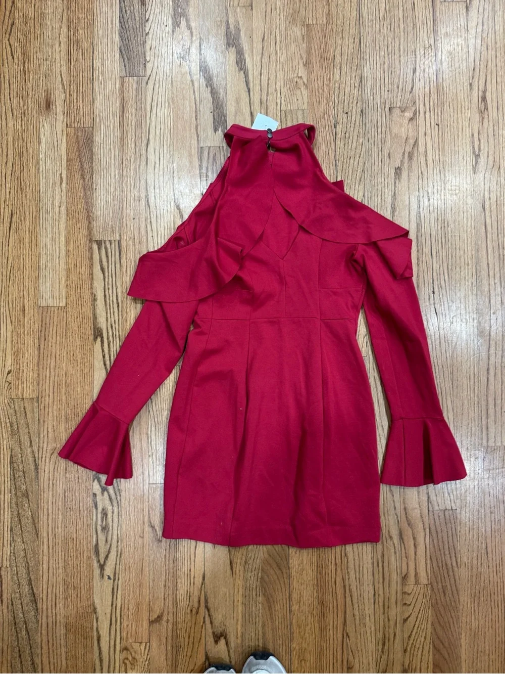 Free People Cold-Shoulder Red Bodycon Dress with High Neck Medium
